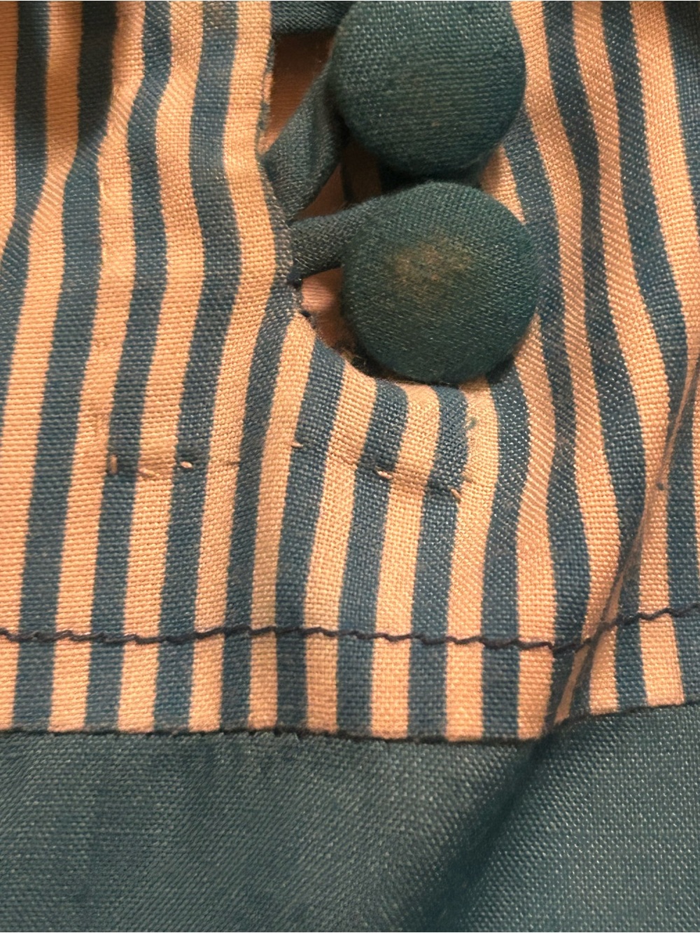Blue Vintage-Long Sleeve Button Front house dress night gown button up neck tie - Picture 5 of 6
